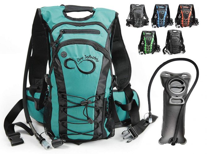 Live Infinitely Hydration Backpack 2L / 3L TPU Leak Proof Water Bladder- 600D Polyester -Adjustable Padded Shoulder, Chest & Waist Straps- Silicon Bite Tip & Shut Off Valve- Daypack Cycling & Hiking 