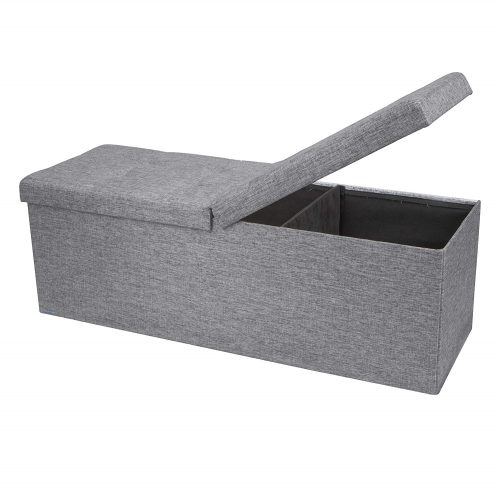 Otto & Ben 45" Storage Folding Toy Box Chest with Smart Lift Top Linen Fabric Ottomans Bench Foot Rest for Bedroom Light Grey