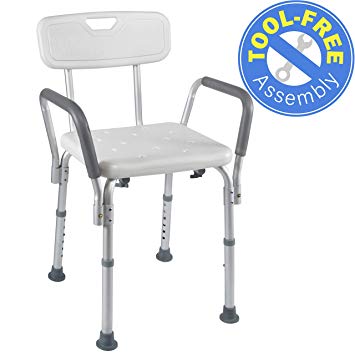 Medical Tool-Free Assembly Spa Bathtub Shower Lift Chair, Portable Bath Seat, Adjustable Shower Bench, White Bathtub Lift Chair with Arms