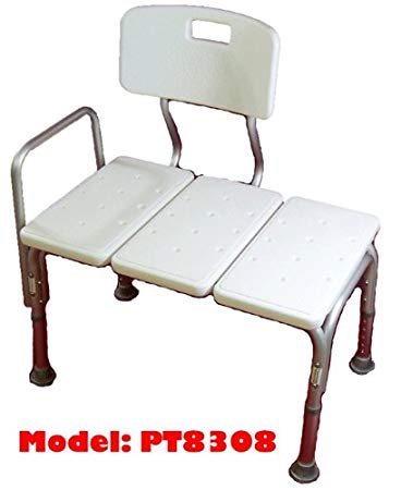 MedMobile® BATHTUB TRANSFER BENCH / BATH CHAIR WITH BACK, WIDE SEAT, ADJUSTABLE SEAT HEIGHT, SURE-GRIPED LEGS, LIGHTWEIGHT, DURABLE, RUST-RESISTANT SHOWER BENCH