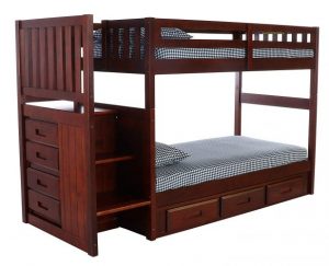  Discovery World Furniture Mission Twin Over Twin Staircase Bunk Bed with 3 Drawers in Merlot Finish