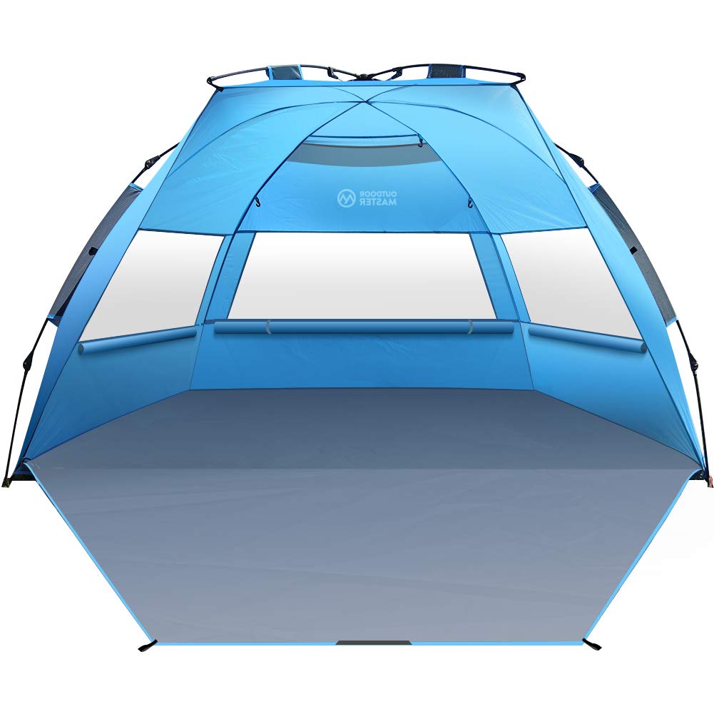OutdoorMaster Pop Up Beach Tent XL - Easy Setup, Portable 3-4 Person Tall Beach Shade Folding Sun Shelter with UPF 50+ UV Protection Removable Skylight Family Size