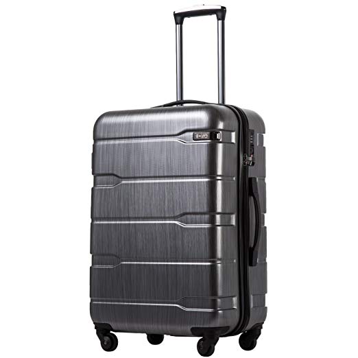 COOLIFE Luggage Expandable(only 28&quot;) Suitcase PC+ABS Spinner Built-in TSA Lock 20in 24in 28in Carry on (Charcoal, L(28in).)