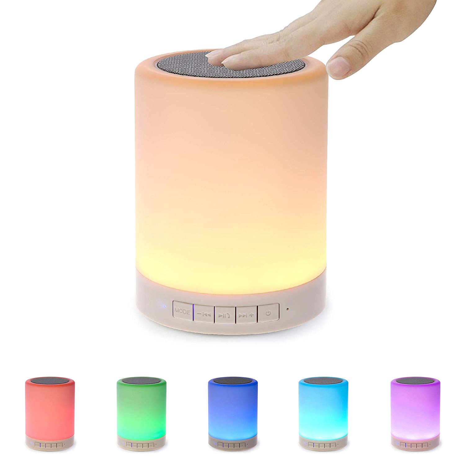 SHAVA Night Light Bluetooth Speaker, Portable Wireless Bluetooth Speakers, Touch Control, Color LED Speaker, Bedside Table Light, Speakerphone/TF Card/AUX-in Supported (White), 7