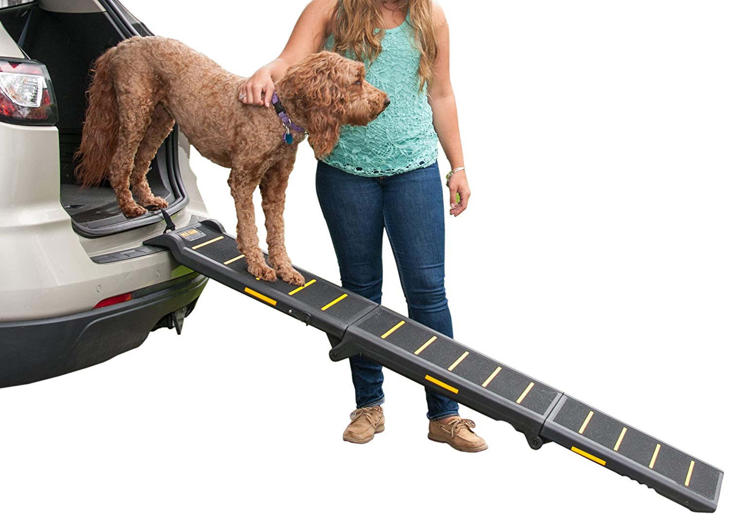 Pet Gear Tri-Fold Ramp, Supports up to 200lbs, 71 in. Long, Patented Compact Easy-Fold Design, Two Models to Choose from, Safety Tether Included