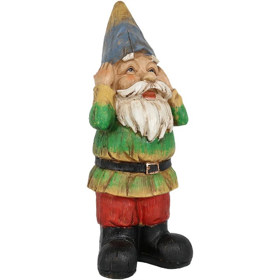Sunnydaze Garden Gnome Henry Hears No Evil Lawn Statue