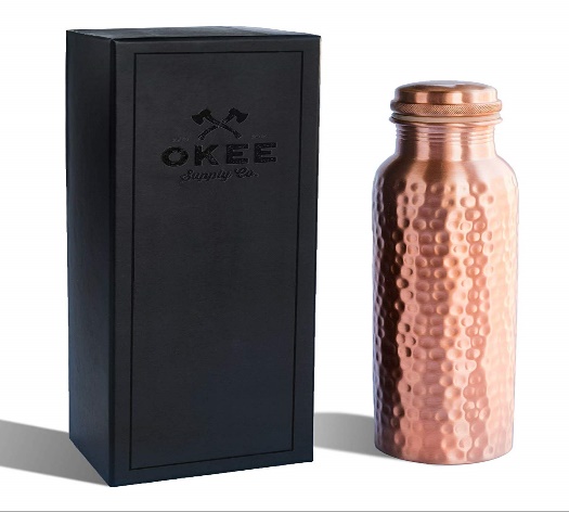 Okee Supply Co Hammered 30oz Pure Copper Water Bottle Ayurvedic